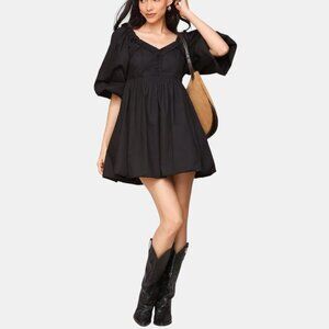 NWT AVEC LES FILLES WOMEN S COTTON SWEETHEART A-LINE DRESS BLACK